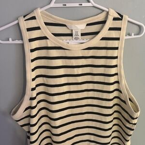 H&M Black and Cream Striped Tank Top